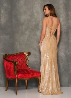 Dave And Johnny 10760 Shimmering Gold Prom Dress -Outlet Prom Dresses Store S23 DJ 10760 02