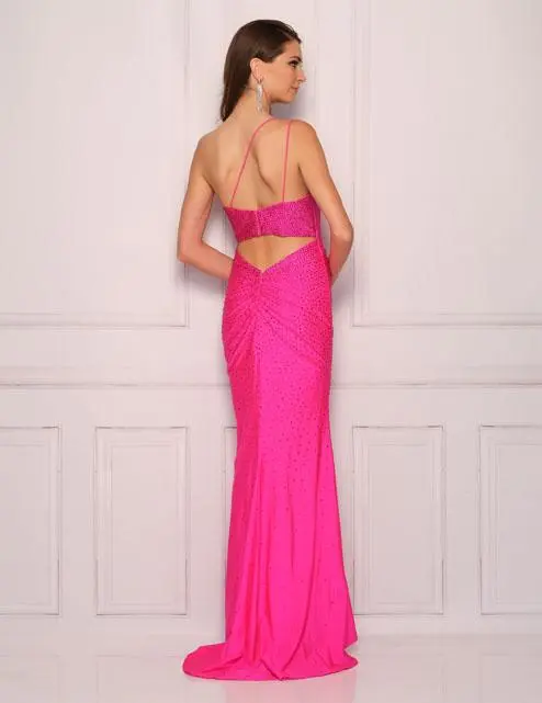 Dave And Johnny 11042 Fuchsia One Shoulder Prom Dress 4 Dave And Johnny 11042 Fuchsia One Shoulder Prom Dress - Image 2