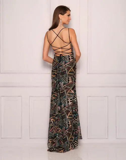 Dave And Johnny 11043 Black Print Prom Dress 4 Dave And Johnny 11043 Black Print Prom Dress - Image 2