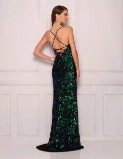 Dave And Johnny 11074 Sequin Gown With Sheer Cutout 5 Dave And Johnny 11074 Sequin Gown With Sheer Cutout -Outlet Prom Dresses Store S23 DJ 11074 02