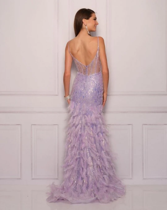 Dave And Johnny 11088 Sheer Corset Gown With Feathers 4 Dave And Johnny 11088 Sheer Corset Gown With Feathers - Image 2