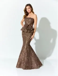 Ivonne D For Mon Cheri ID921 Lace Gown With Peplum -Outlet Prom Dresses Store S23 IDMC ID921 04 535x705