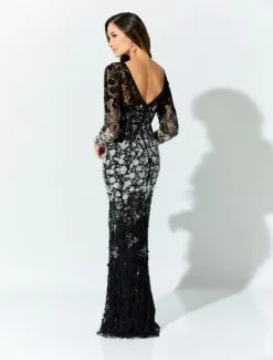 Size 10 Black/Silver Ivonne D For Mon Cheri ID928 Floral Ombre Illusion Gown -Outlet Prom Dresses Store S23 IDMC ID928 02 535x705