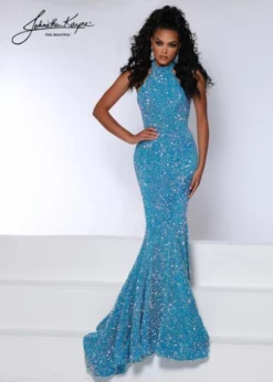Johnathan Kayne 2673 High Halter Sequin Velvet Gown -Outlet Prom Dresses Store S23 JK 2673 03 503x705