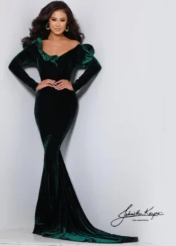 Johnathan Kayne 2707 Long Sleeve Ruffle Velvet Gown 7 Johnathan Kayne 2707 Long Sleeve Ruffle Velvet Gown -Outlet Prom Dresses Store S23 JK 2707 03 503x705