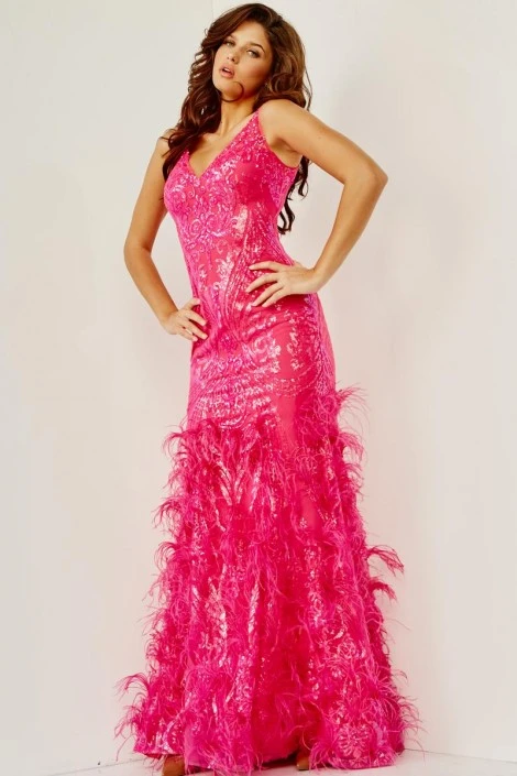 Jovani 07808 Sequin Gown With Feather Skirt 5 Jovani 07808 Sequin Gown With Feather Skirt - Image 3