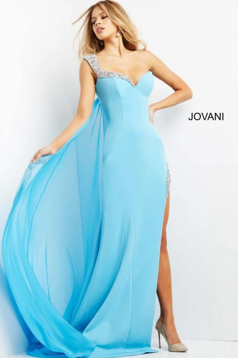 Jovani 08230 Sparkling Bead Trim One Shoulder Gown 5 Jovani 08230 Sparkling Bead Trim One Shoulder Gown - Image 3