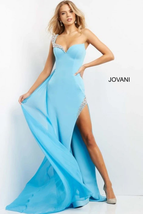 Jovani 08230 Sparkling Bead Trim One Shoulder Gown 6 Jovani 08230 Sparkling Bead Trim One Shoulder Gown - Image 4
