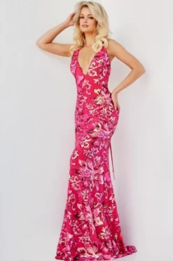 Jovani 08462 Lace Up Back Shimmering Floral Gown -Outlet Prom Dresses Store S23 JV 08462 04 470x705
