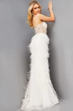 Jovani 08525 Sheer Beaded Gown With Feather Skirt -Outlet Prom Dresses Store S23 JV 08525 02 470x705