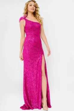 JVN By Jovani JVN08175 Feather One Shoulder Gown -Outlet Prom Dresses Store S23 JVN JVN08175 03 470x705