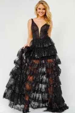 JVN By Jovani JVN22904 Sheer Tiered Ruffle Prom Dress 8 JVN By Jovani JVN22904 Sheer Tiered Ruffle Prom Dress -Outlet Prom Dresses Store S23 JVN JVN22904 03 470x705