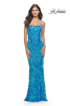 La Femme 31521 Sequin Swirl Print Prom Dress -Outlet Prom Dresses Store S23 LF 31521 03 470x705