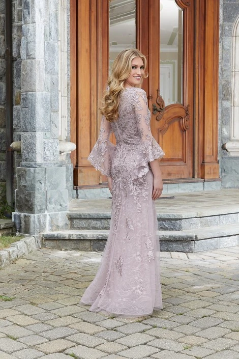 Size 14 Dusty Lilac MGNY By Morilee 72719 Romantic Lace Sheer Sleeve Gown 4 Size 14 Dusty Lilac MGNY By Morilee 72719 Romantic Lace Sheer Sleeve Gown - Image 2