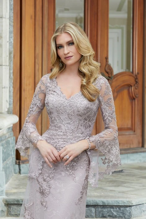 Size 14 Dusty Lilac MGNY By Morilee 72719 Romantic Lace Sheer Sleeve Gown 7 Size 14 Dusty Lilac MGNY By Morilee 72719 Romantic Lace Sheer Sleeve Gown - Image 5