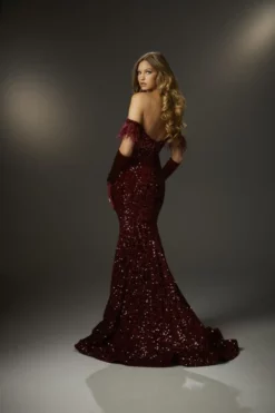 Morilee 48021 Sequin Velvet Gown With Feathers -Outlet Prom Dresses Store S23 ML 48021 02 470x705