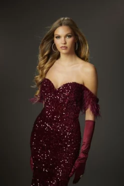 Morilee 48021 Sequin Velvet Gown With Feathers -Outlet Prom Dresses Store S23 ML 48021 04 470x705