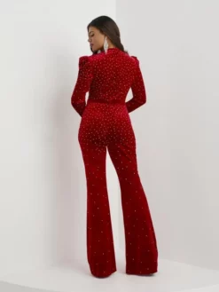 Panoply By House Of Wu Panoply 14125 Long Sleeve Plunge V Velvet Jumpsuit -Outlet Prom Dresses Store S23 PNP 14125 02 529x705