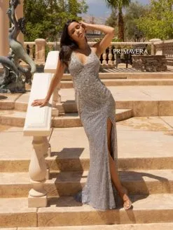 Primavera 3909 Beaded V Neck Prom Dress -Outlet Prom Dresses Store S23 PR 3909 04 529x705