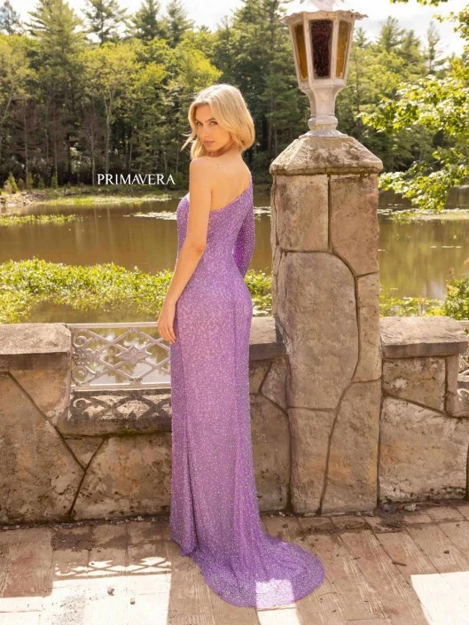 Primavera 3939 Beaded One Long Sleeve Prom Dress 6 Primavera 3939 Beaded One Long Sleeve Prom Dress - Image 4