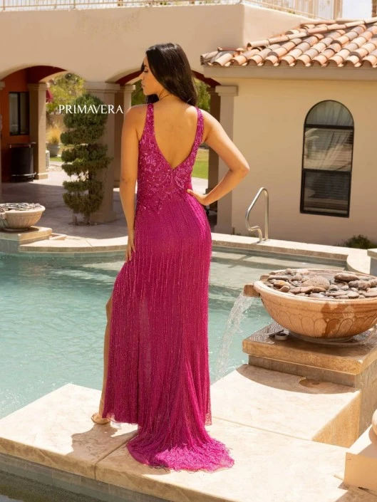 Primavera 3940 Beaded Prom Dress With Fringe 6 Primavera 3940 Beaded Prom Dress With Fringe - Image 4