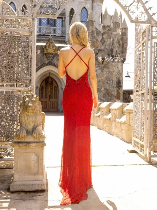 Primavera 3941 Beaded V Neck Prom Dress 4 Primavera 3941 Beaded V Neck Prom Dress - Image 2