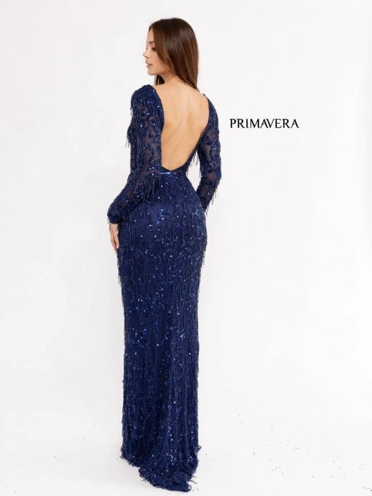 Primavera 3954 Fringe Beaded Long Sleeve Gown 4 Primavera 3954 Fringe Beaded Long Sleeve Gown - Image 2