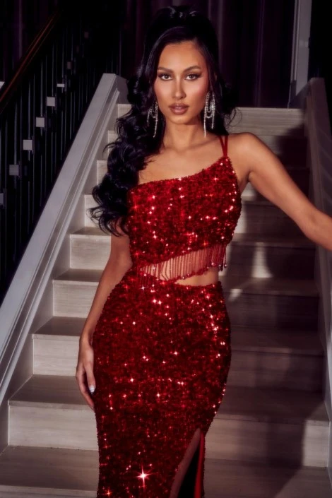 Portia & Scarlett Portia And Scarlett PS23285 One Shoulder Fringe Cutout Gown 5 Portia & Scarlett Portia And Scarlett PS23285 One Shoulder Fringe Cutout Gown - Image 3