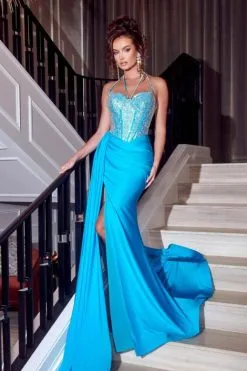 Portia & Scarlett Portia And Scarlett PS23377 Side Drape Prom Dress -Outlet Prom Dresses Store S23 PS PS23377 05 470x705