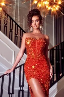 Portia & Scarlett Portia And Scarlett PS23407 Sequin Corset Prom Dress -Outlet Prom Dresses Store S23 PS PS23407 05 470x705