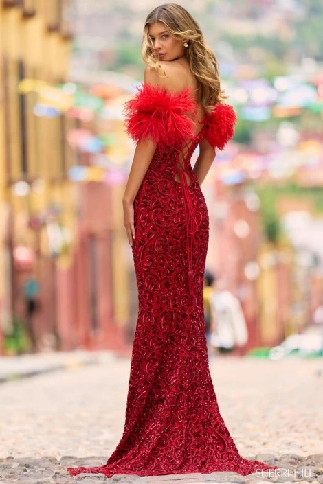 Sherri Hill 55374 Beaded Gown With Feather Straps 4 Sherri Hill 55374 Beaded Gown With Feather Straps - Image 2